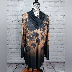 Lily women's long sleeve stretch knit floral print plus size 2x popover top bb10